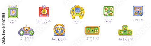 Lets Play Logo Design with Colorful Gaming Element Vector Set