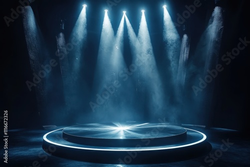 Wallpaper Mural A dramatic stage setup with a circular platform in the center surrounded by glowing lights Torontodigital.ca