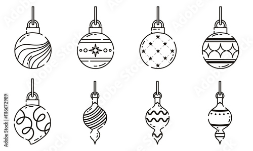 Black and white Christmas ornament line art Vector