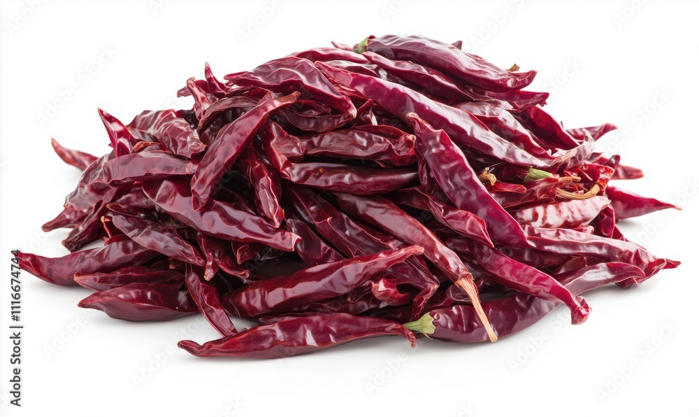 Dried red chili peppers pile, vibrant color, rich texture, culinary ingredient, spice Dried red chili peppers pile, vibrant color, rich texture, culinary ingredient, spice