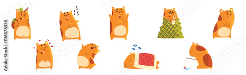 Cute Hamster Character with Pretty Snout Vector Set
