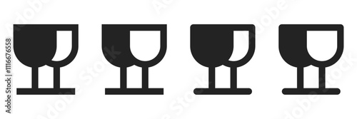 Two wineglasses pair black isolated illustration set in 4 variations for You. Vector icons in flat style