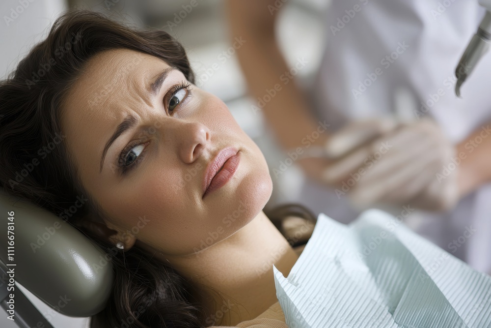Nervous Patient Awaits Gum Disease Treatment in Modern Dental Clinic Setting Nervous Patient Awaits Gum Disease Treatment in Modern Dental Clinic Setting