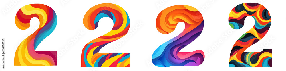 Number 2, made with bright wavy colorful pattern, logotype, Two isolated on a transparent background Number 2, made with bright wavy colorful pattern, logotype, Two isolated on a transparent background