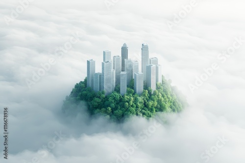 Urban oasis emerges from the clouds a surreal skyscraper landscape futuristic city enveloped in greenery