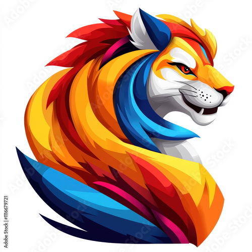 vibrant multicolor tiger logo with bold line art, featuring fierce expression and dynamic gradient design on white background photo