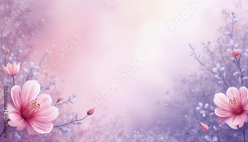 Soft floral watercolor background with pink and purple hues