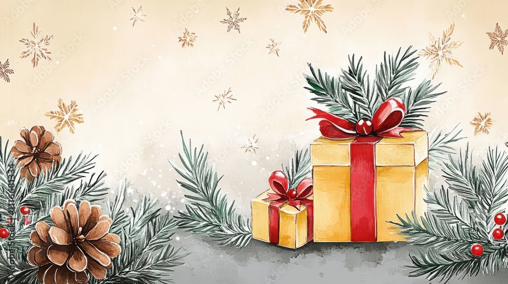 Merry Christmas and Happy New, Year, watercolor retro style, invitation, card, design.
Merry Christmas and Happy New, Year, watercolor retro style, invitation, card, design.