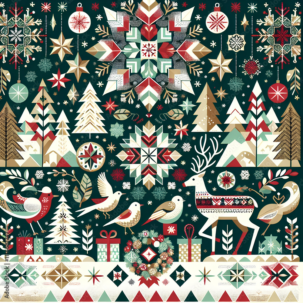 Amazingly illustrated Christmas pattern, Christmas background, for Christmas card