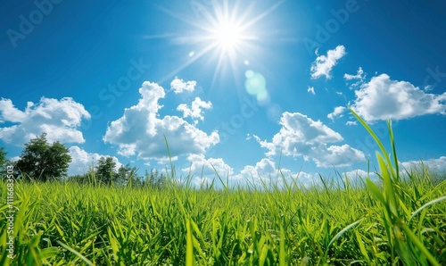 Vibrant green grass under bright sun photo