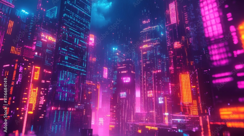 A Futuristic Cityscape Illuminated with Neon Lights A Futuristic Cityscape Illuminated with Neon Lights