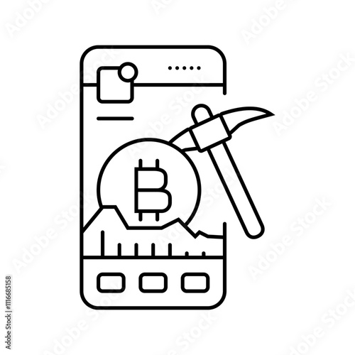 crypto app cryptocurrency mining line icon vector. crypto app cryptocurrency mining sign. isolated contour symbol black illustration