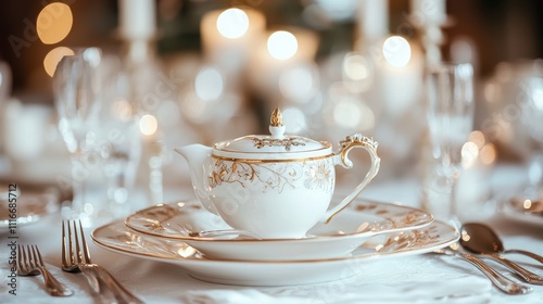 Exquisite Dinner Party Setting with Elegant Tea Set and Fine China for Sophisticated Gatherings