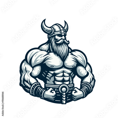 Wallpaper Mural Muscular Viking Cartoon with Horned Helmet flexing muscules - Isolated Vector Illustration Torontodigital.ca