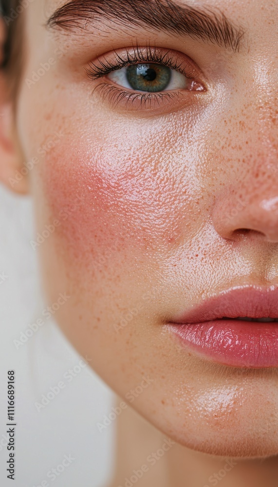 Fototapeta premium Rosacea Relief: Skincare Serum Application on Sensitive Skin for Calm and Hydration