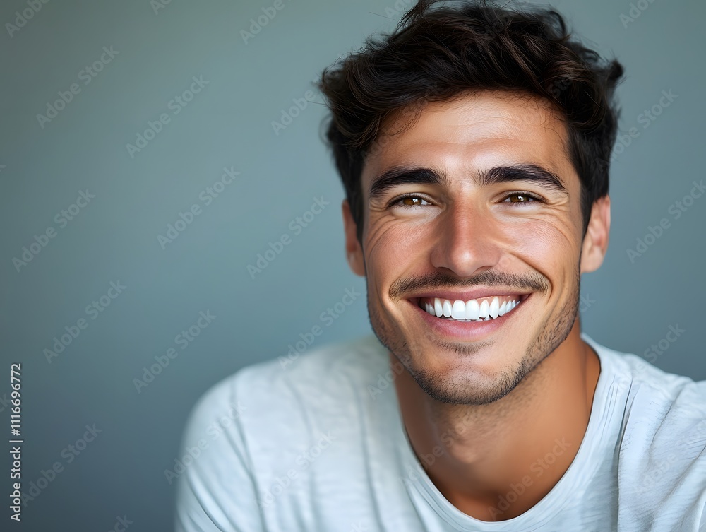 Photo portrait of a handsome man smiling with clean teeth Photo portrait of a handsome man smiling with clean teeth