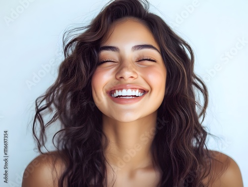 Portrait of a beautiful young latina model woman laughing