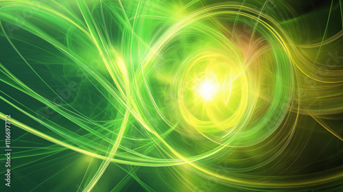 Energy pulses through vibrant lines and swirls, creating a dynamic display of green and yellow hues that captivate with their fluid movement and depth.