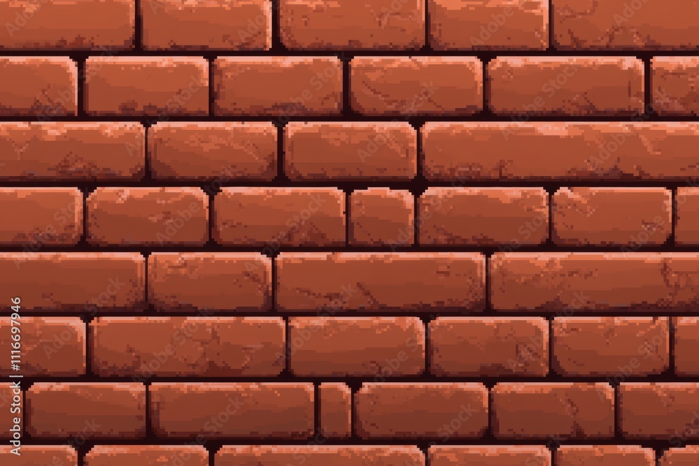 Obraz premium Pixel art brick wall texture with red bricks and seamless pattern