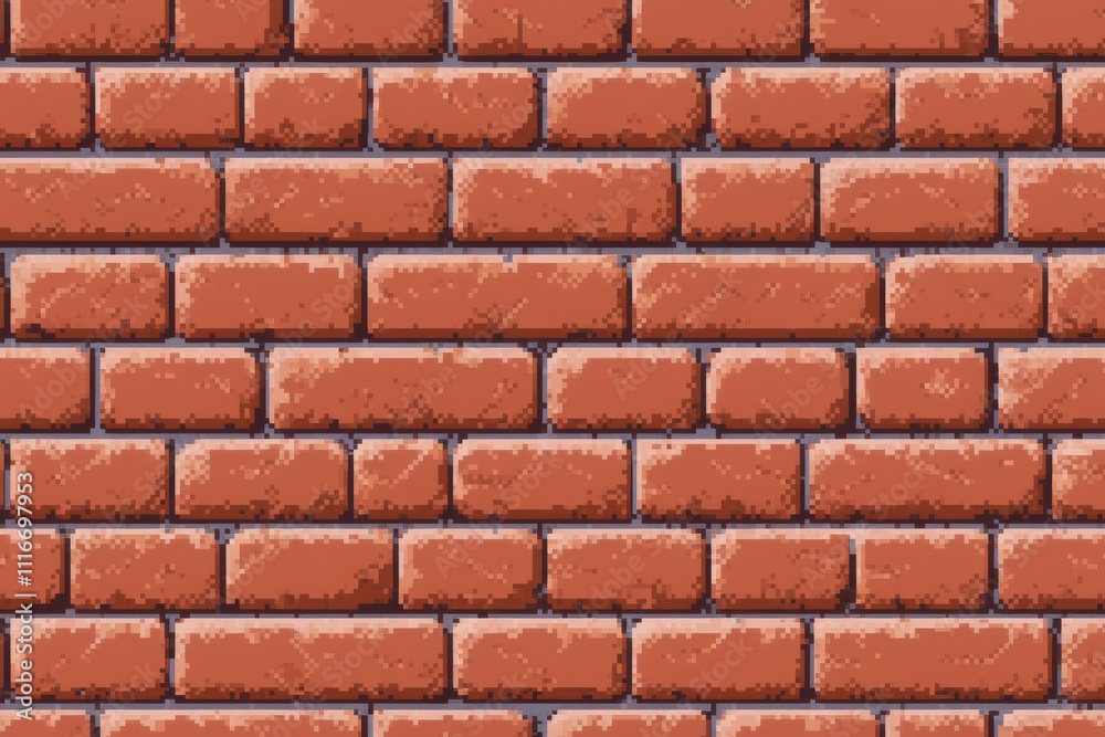 Obraz premium Retro pixel art brick wall pattern with red bricks and textured surface