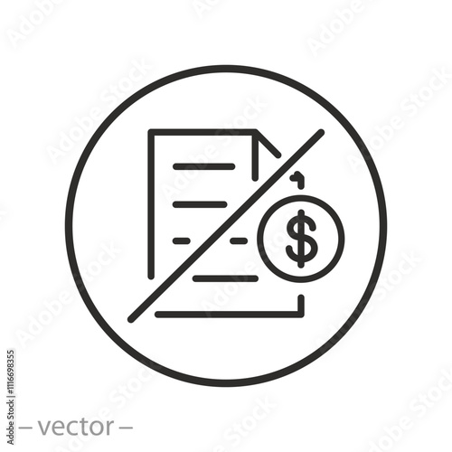 tax cancellation icon, exempt or no tax form, thin line vector illustration