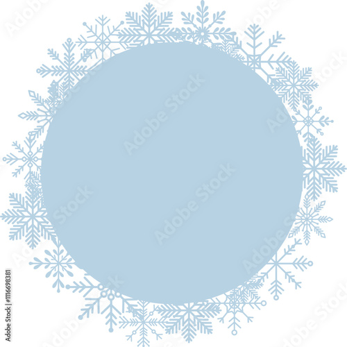 Blue frame empty template with blue snowflakes for text