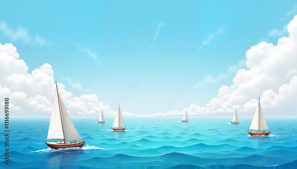 Fototapeta premium Sailboats sailing on a calm blue ocean under a bright sky
