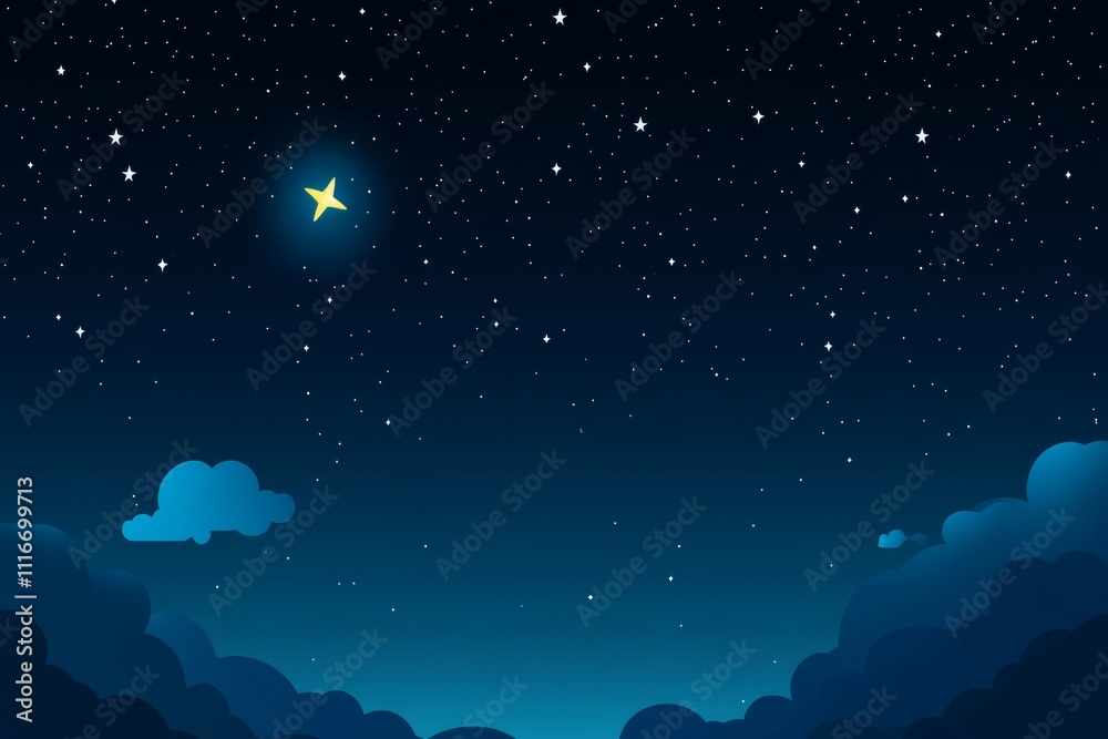 Fototapeta premium Starry night sky with clouds and bright star