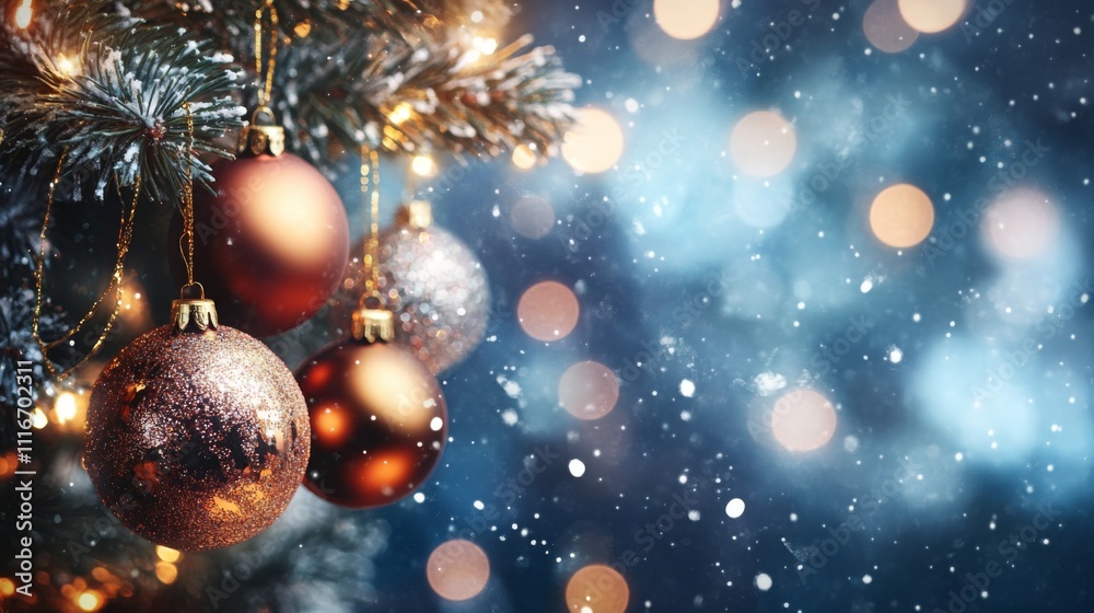 Happy New Year and Merry Christmas background with christmas balls generated by ai Happy New Year and Merry Christmas background with christmas balls generated by ai