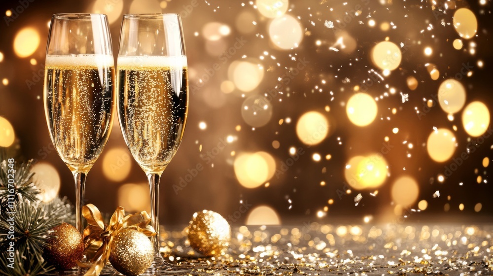 Happy New Year background with wineglasses generated by ai Happy New Year background with wineglasses generated by ai