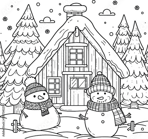 Sparkling Winter Night Sky coloring pages, Magical Snowy Forest Adventure