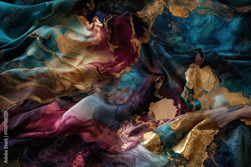 Captivating abstract background featuring ethereal beauty of beautiful colors and silky texture adorned with gold  photo