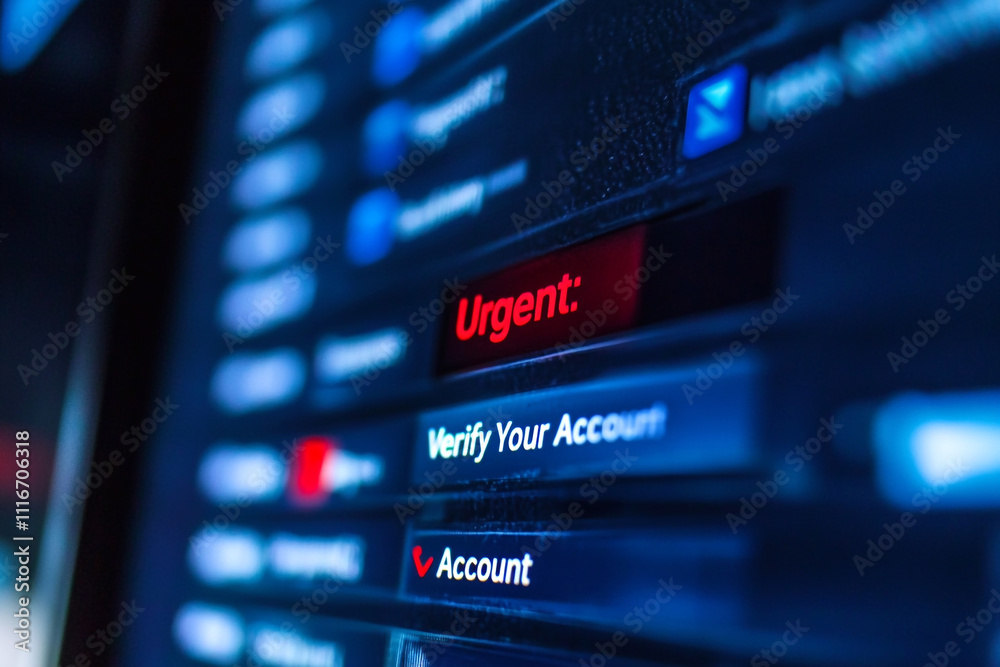 Urgent message alert. Verify your account to protect against scams and phishing attempts. Protect your identity. Scam concept