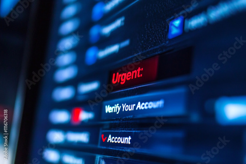 Obraz na płótnie Urgent message alert. Verify your account to protect against scams and phishing attempts. Protect your identity. Scam concept w salonie