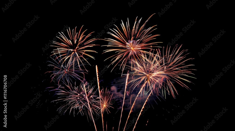 Fototapeta premium Fireworks night sky background illustration