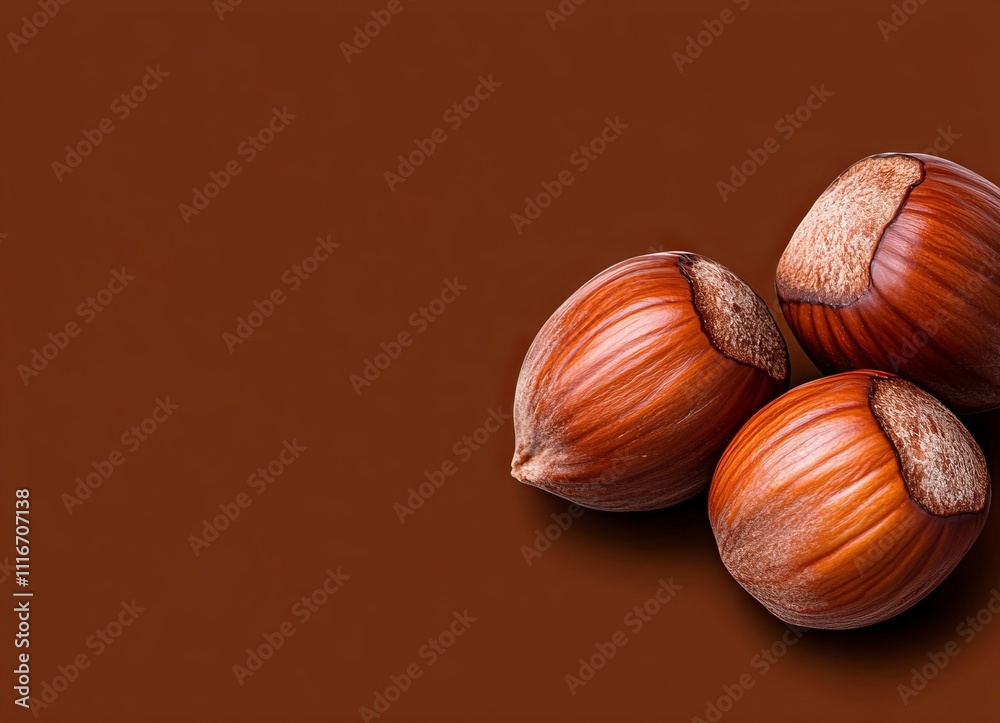 Obraz premium A group of hazelnuts on a brown background
