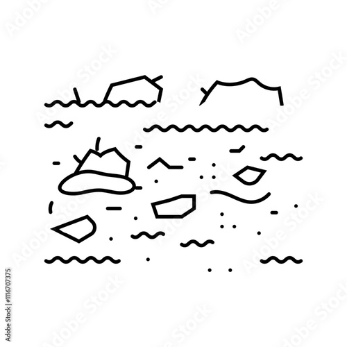 floodwater with debris line icon vector. floodwater with debris sign. isolated contour symbol black illustration