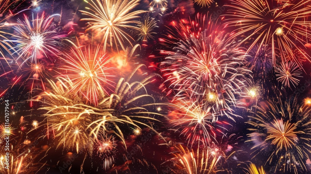 Fototapeta premium Fireworks night sky background illustration