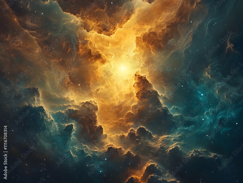 Obraz premium Mesmerizing abstract image featuring swirling golden particles in a spiral formation, evoking cosmic energy and dynamic motion against a dark background