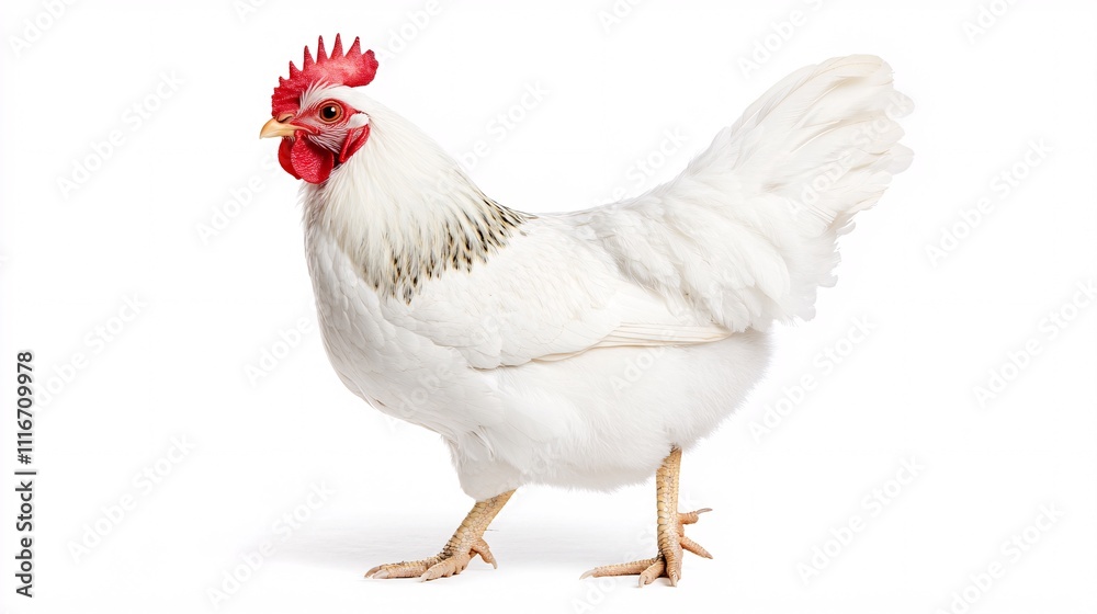 Fototapeta premium White Chicken Standing on White Background