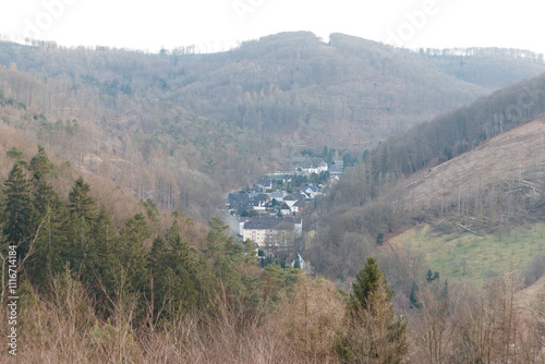 Landscape photo in the Sauerland hills in Iserlohn. Concept of winter in Germany photo