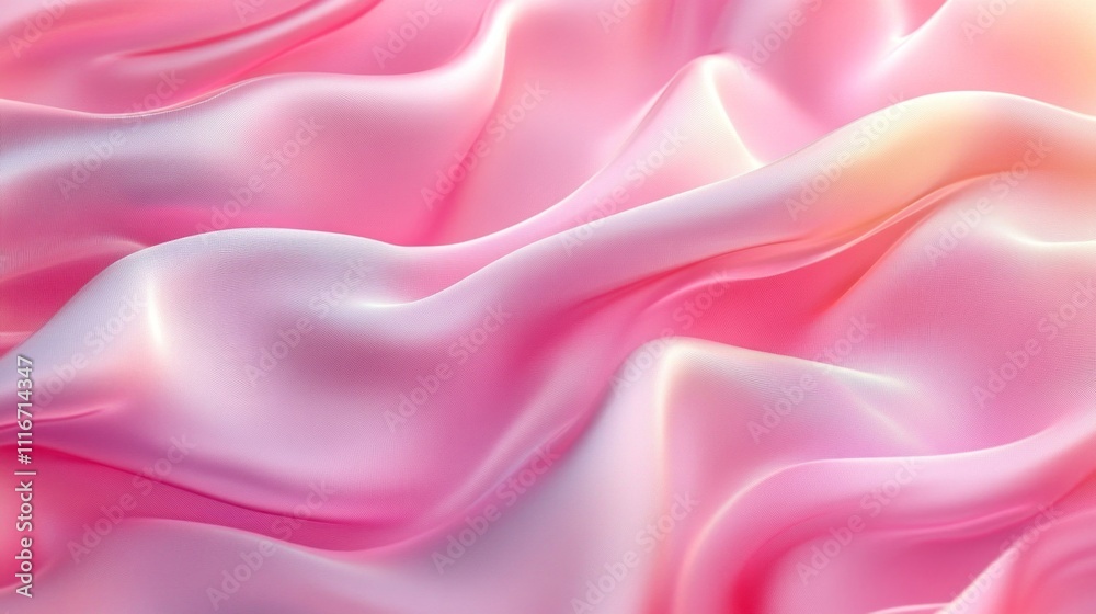 Fototapeta premium Gentle folds of silky fabric flow together in a harmonious blend of pink and white, evoking feelings of serenity and soft luxury. The smooth texture invites a sense of calm and beauty