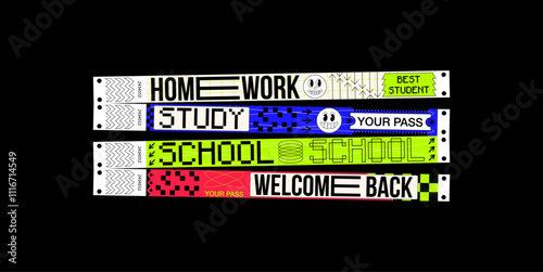 wristband control bracelets for school, study, student, homework, welcome back, back to school, schoolkid. Vector mockup of a school, bracelet in a futuristic style.