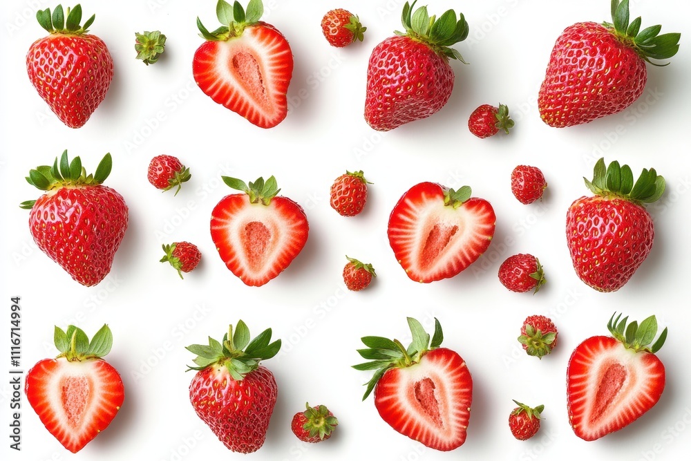 Fresh strawberries some whole and some cut in half isolated on a white background Fresh strawberries some whole and some cut in half isolated on a white background