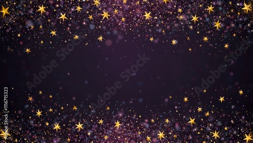 A dark purple background with many gold stars scattered on top and bottom.

