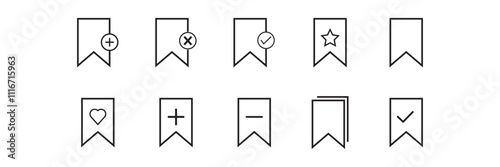 Bookmark icon set .Save and unsaved concept. study book favorite page mark symbol.