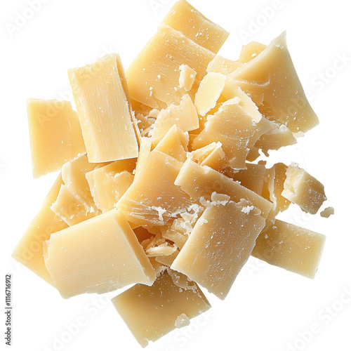 Fresh Parmesan Cheese Flakes Isolated on Transparent Background