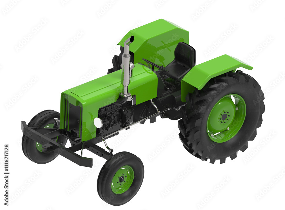 Obraz premium Green agriculture tractor isolated on transparent background