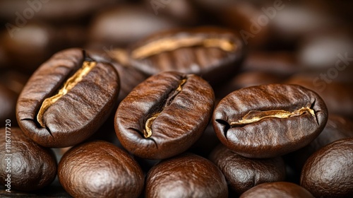 Close-up of Roasted Coffee Beans with Visible Bean Line photo