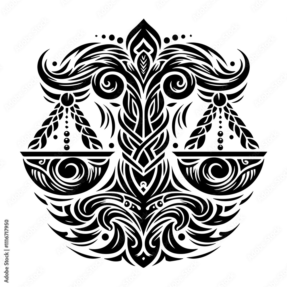 Obraz premium segno zodiacale bilancia tribale tatuaggio. Generative AI